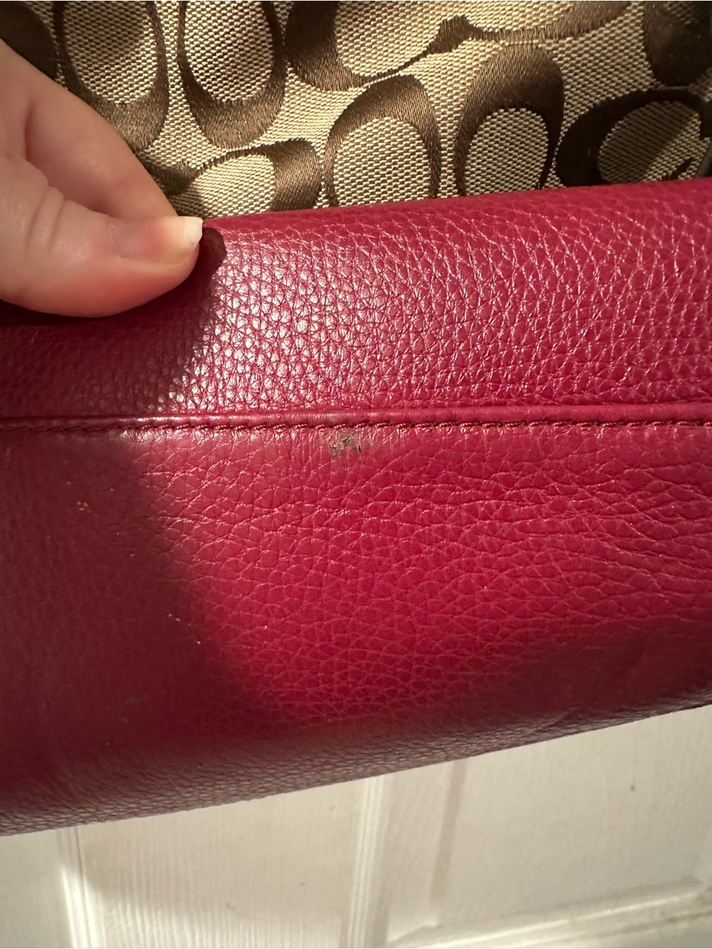 Coach Tan Signature Carrie Tote with Burgundy Leather Trim and Wallet - Picture 8 of 16
